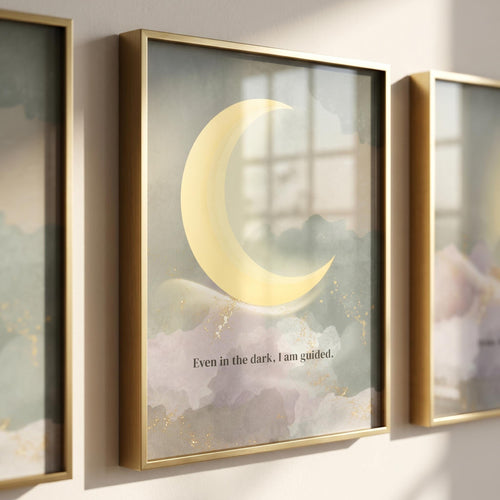 "Even in the dark, I am guided" - Crescent Moon Wall Art
