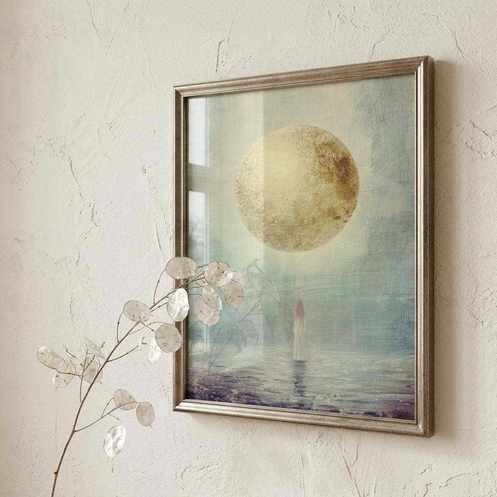 "I am full, I am enough." — Full Moon Celestial Print, Minimalist Spiritual Wall Art (Digital Download)