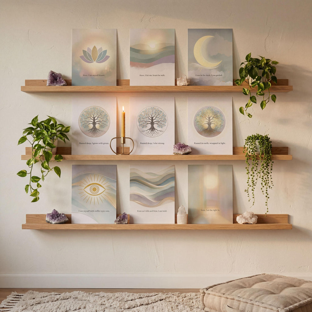Inner Light Collection — Sage Green Mindfulness Gallery Wall Set of 9, Spiritual Wall Art Prints