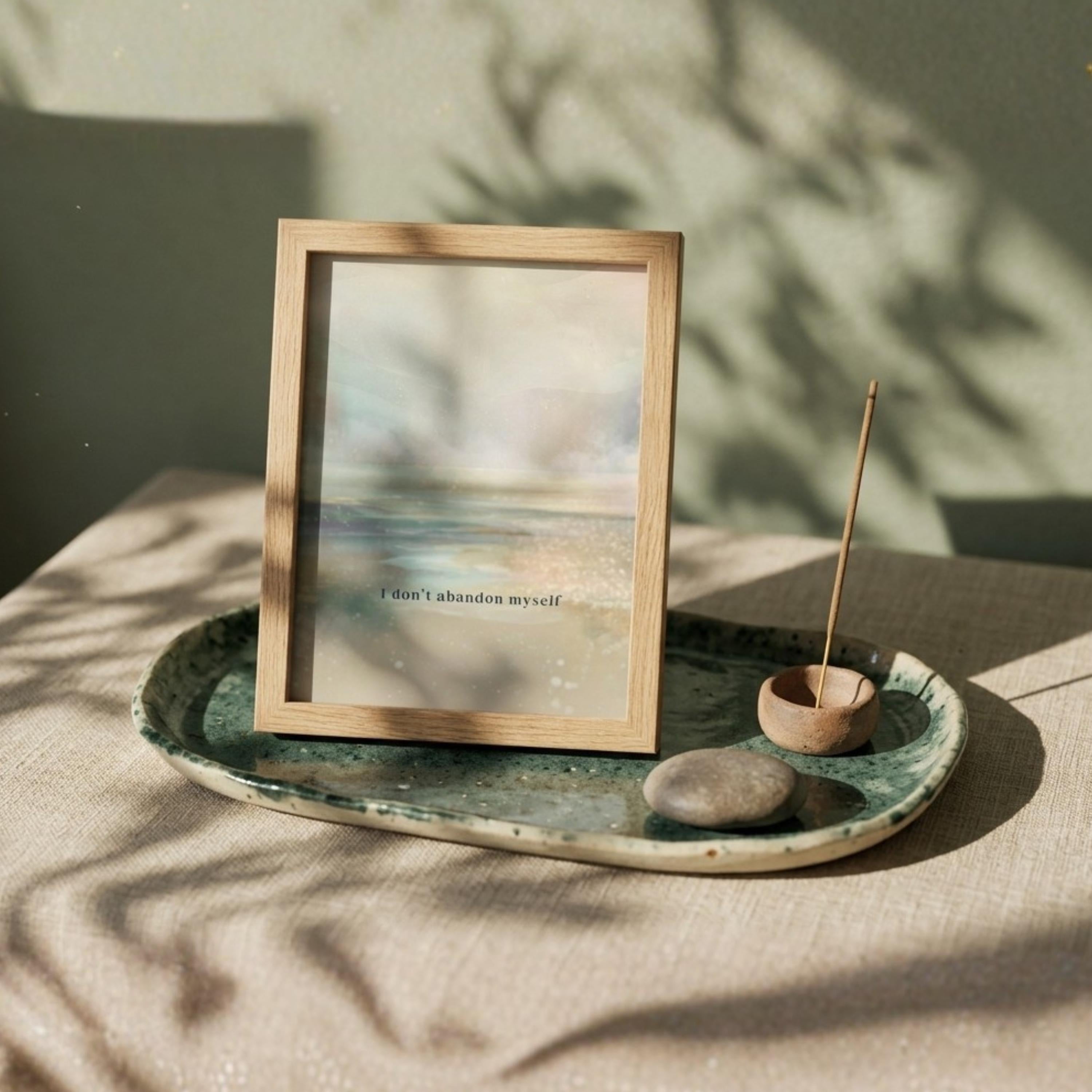 "I don't abandon myself." — Twilight Blue Abstract Horizon Print, Japandi Minimalist Wall Art (Digital Download)