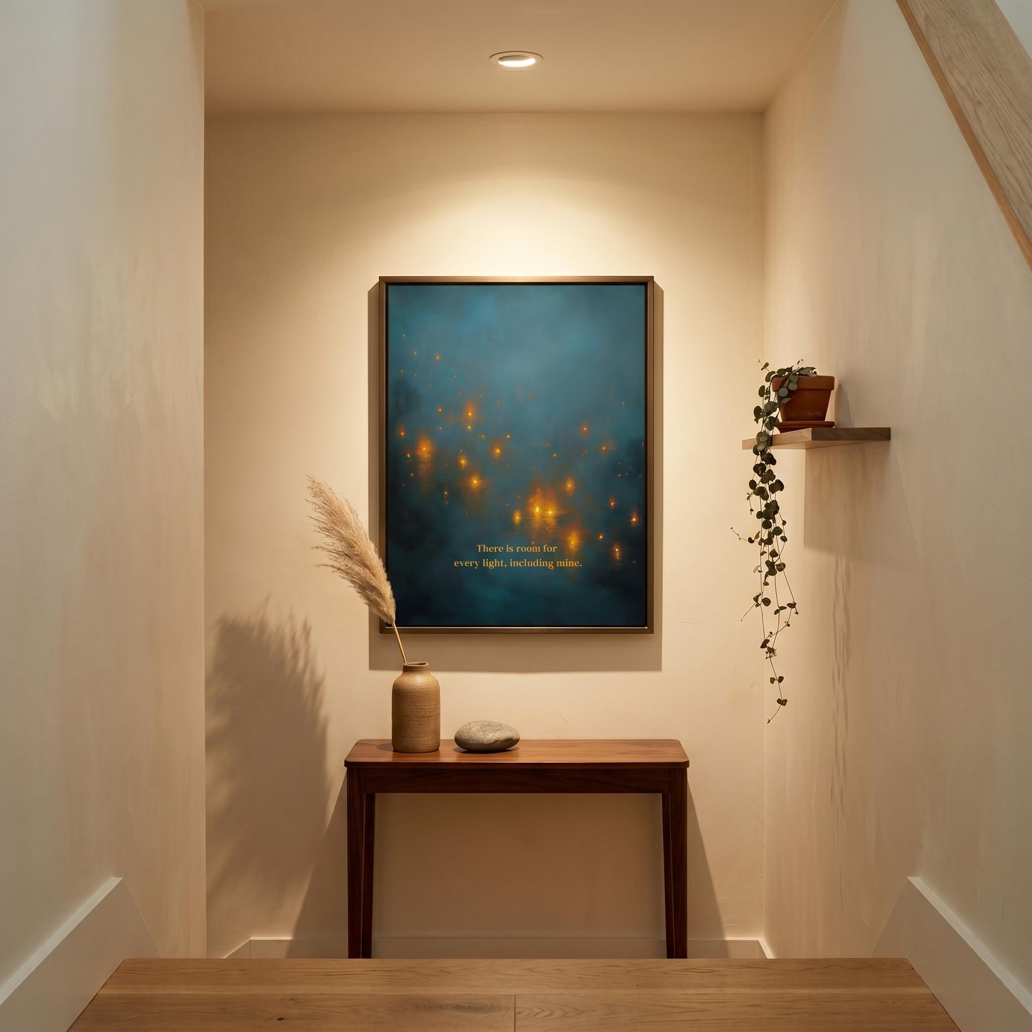 "There is room for every light, including mine." — Teal & Gold Distant Lights Abstract Print