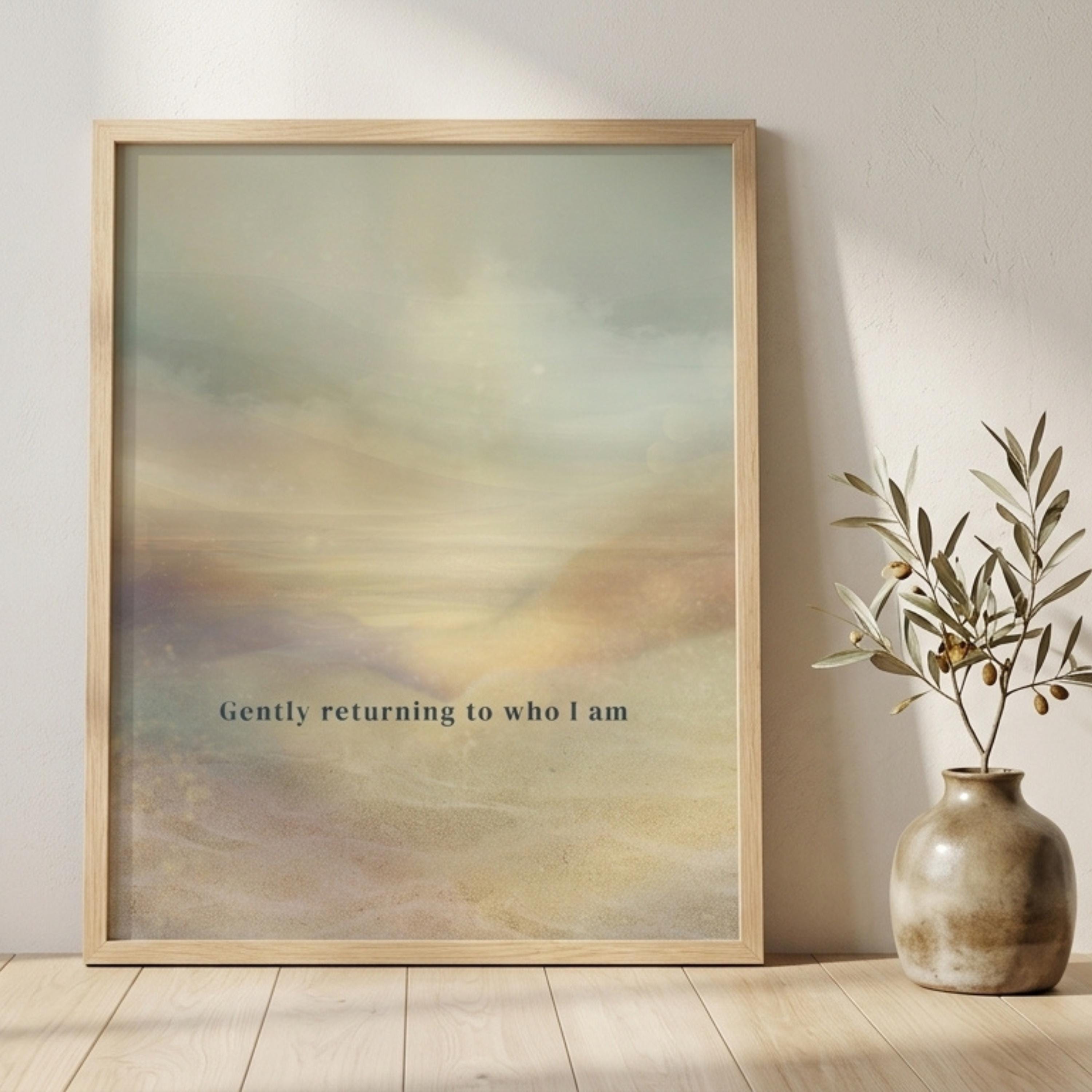 "Gently returning to who I am." — Warm Sand Landscape Print, Japandi Wabi Sabi Abstract Wall Art