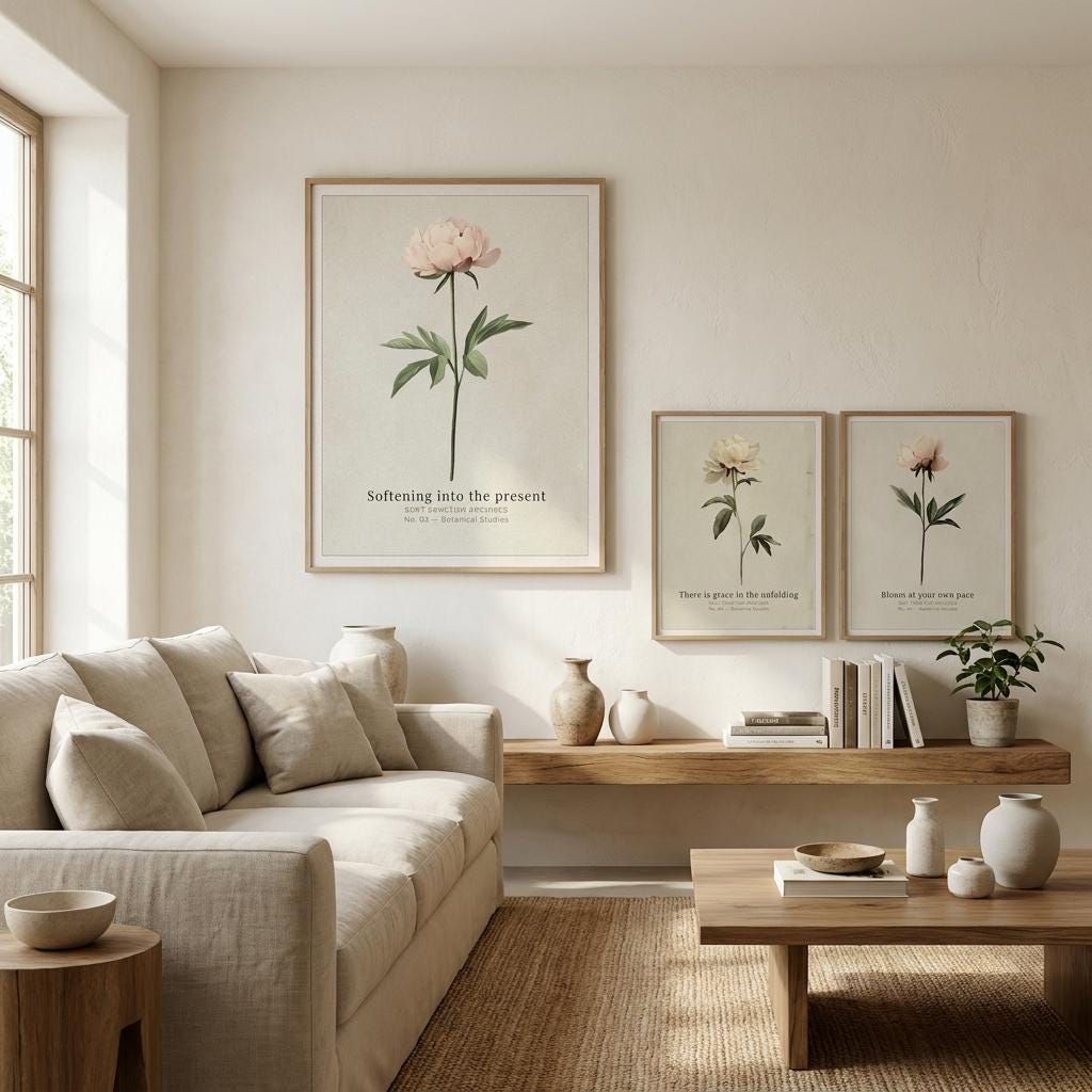 "Bloom, unfold, soften." — Vintage Peony Print Set of 3, Soft Botanical Grandmillennial Gallery Wall (Digital Download)