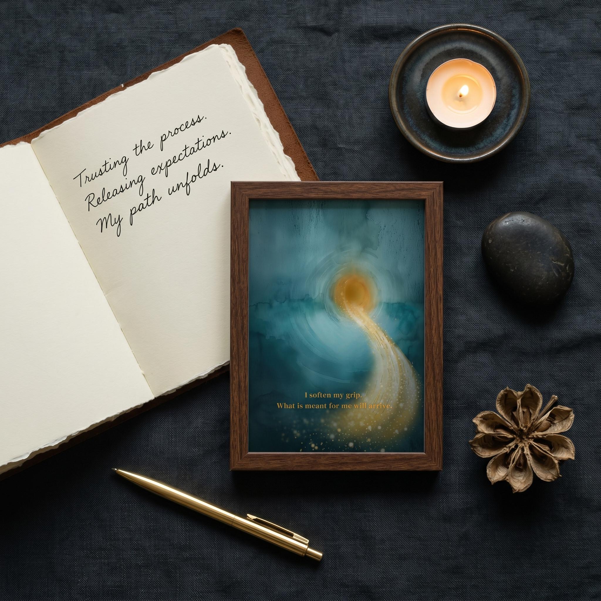 "I Can Soften My Grip" — Teal & Gold Abstract Affirmation Print | Digital Download
