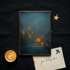 "There is room for every light, including mine." — Teal & Gold Distant Lights Abstract Print