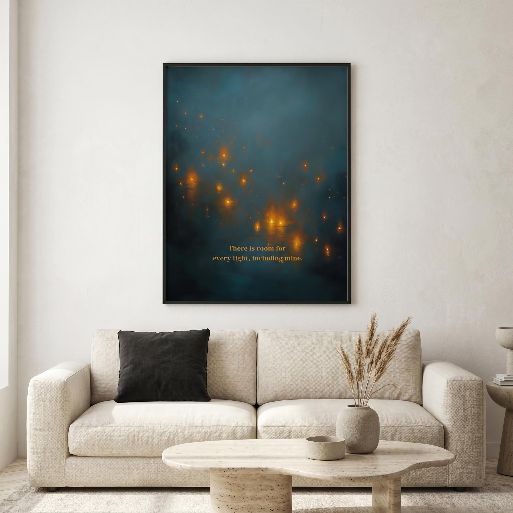 "There is room for every light, including mine." — Teal & Gold Distant Lights Abstract Print