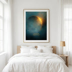 "I can step back and still be myself." — Teal & Gold Eclipse Print, Celestial Abstract Bedroom Wall Art (Digital Download)