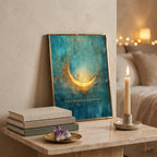 Celestial Moon Wall Art Set of 3, Teal & Gold Spiritual Lunar Prints, Bedroom Gallery Wall