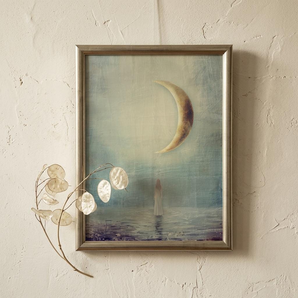 "Rest, reset, begin again." — New Moon Celestial Print, Minimalist Spiritual Wall Art