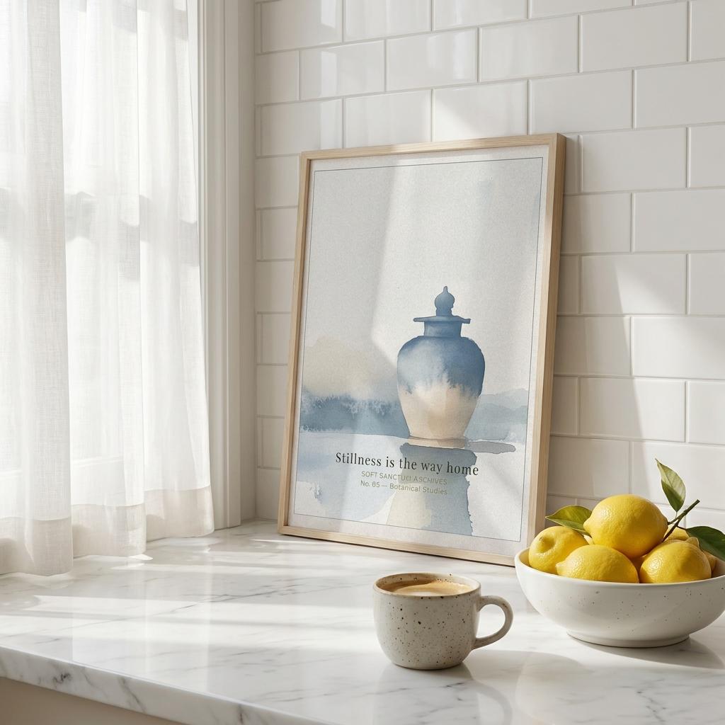 "Stillness is the way home." — Vintage Ginger Jar Print, Blue and White Chinoiserie Wall Art (Digital Download)