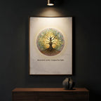 Sacred geometry tree art print displayed in a modern room gallery wall