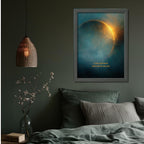 "I can step back and still be myself." — Teal & Gold Eclipse Print, Celestial Abstract Bedroom Wall Art (Digital Download)