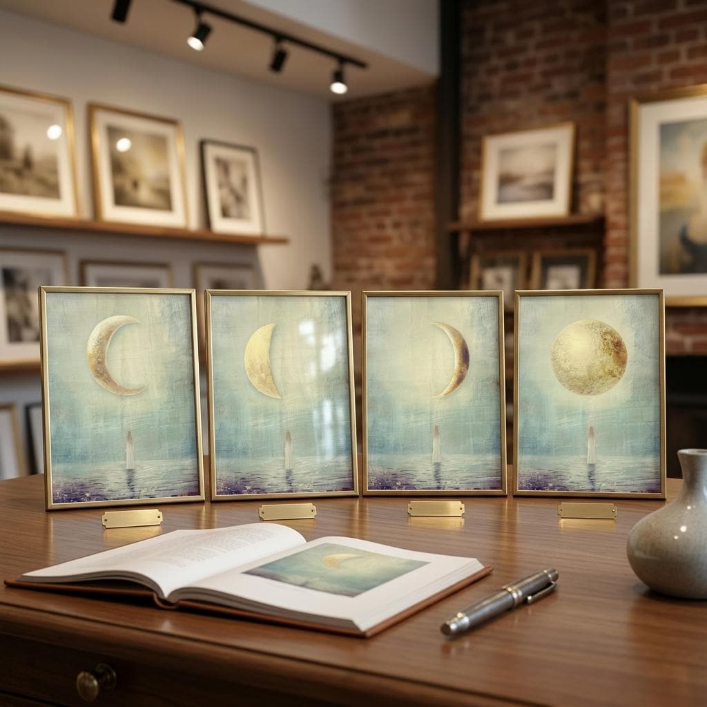 "New, crescent, full — every phase is sacred." — Moon Phases Wall Art Set, Minimalist Celestial Gallery Wall (Digital Download)