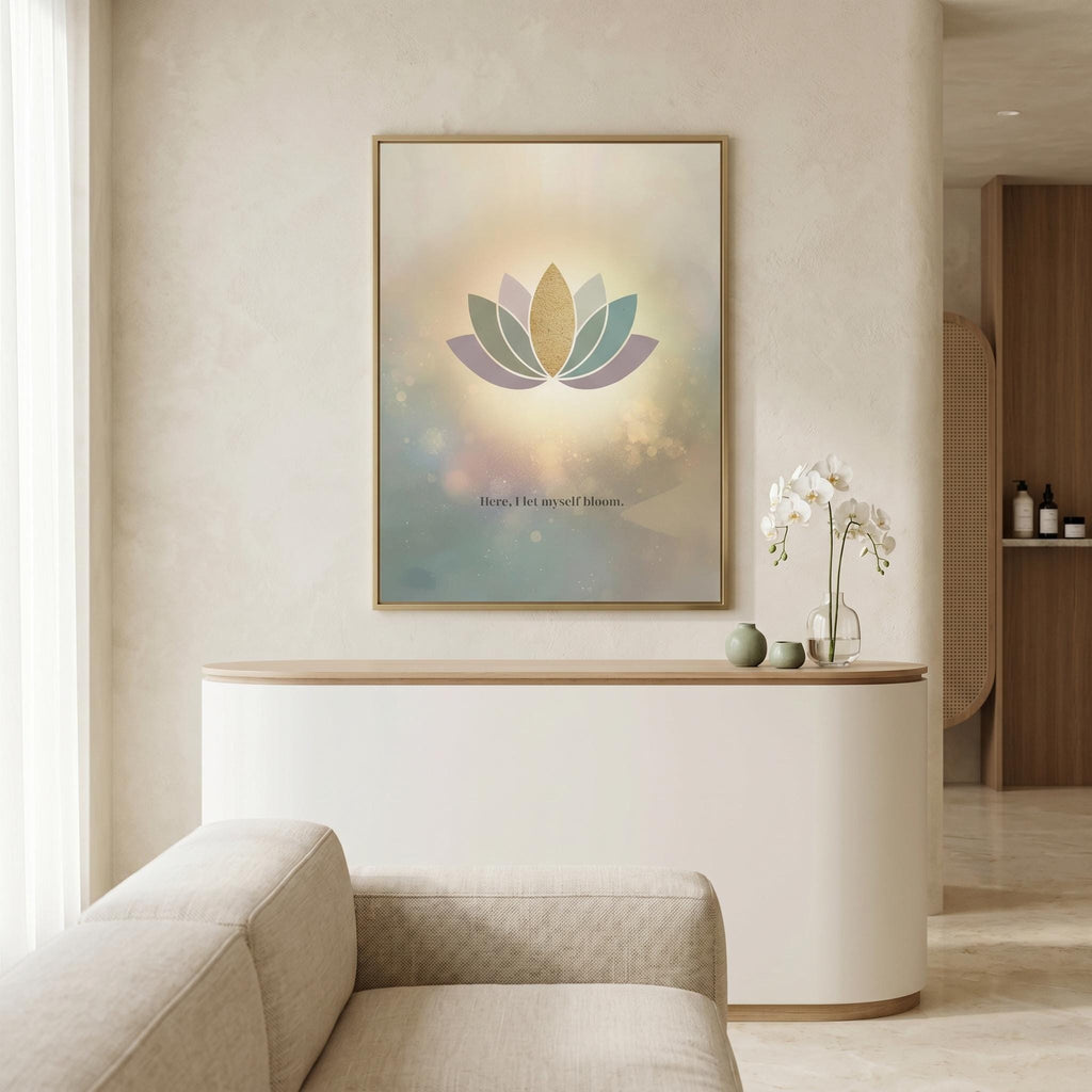 "Here, I let myself bloom" — Lotus Flower Affirmation Print