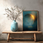 "I can step back and still be myself." — Teal & Gold Eclipse Print, Celestial Abstract Bedroom Wall Art (Digital Download)