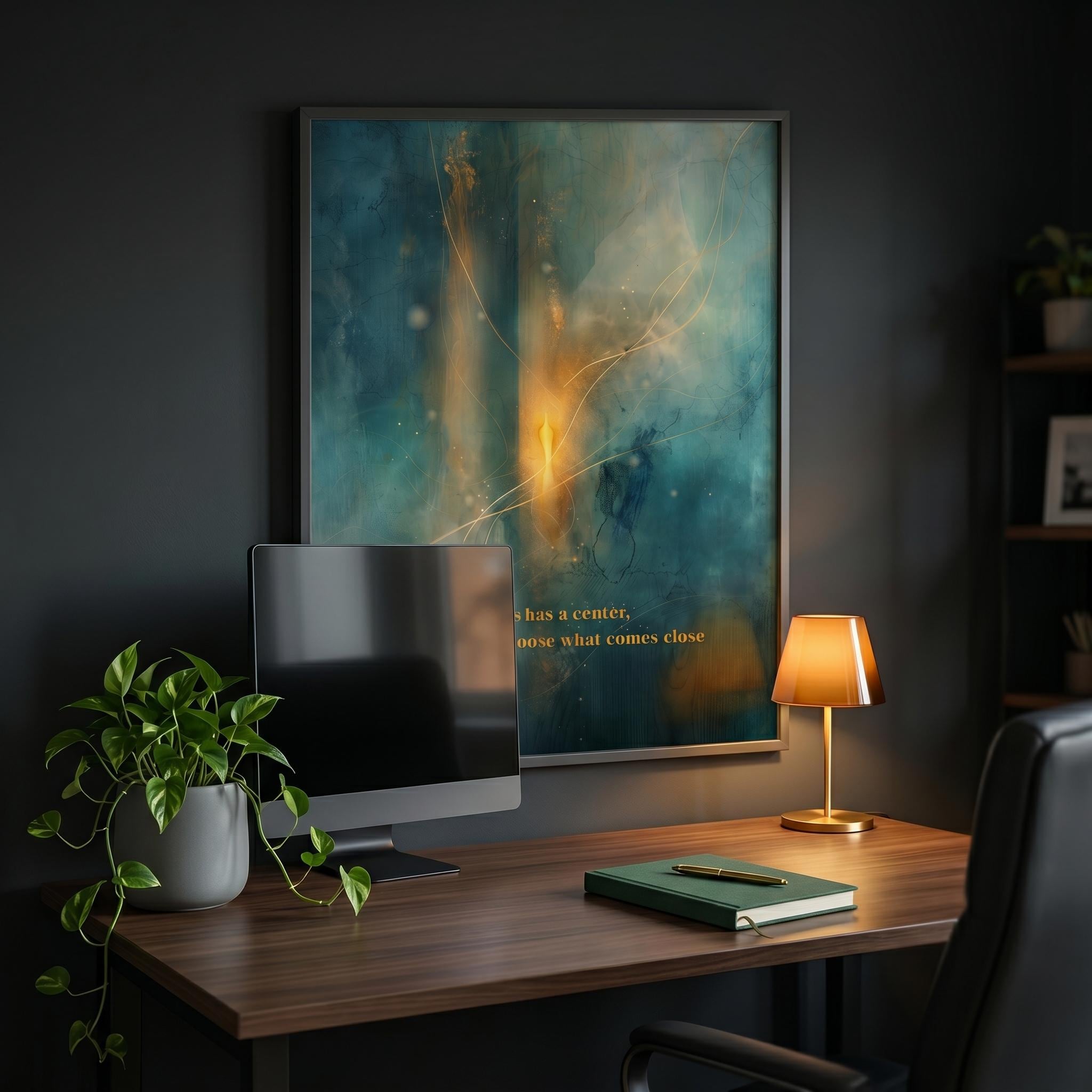 "My life has a center, and I gently choose what comes close." — Patina Blue Abstract Moon Print