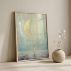 "I find harmony in the in-between." — Half Moon Print, Celestial Balance Wall Art, Teal & Gold (Digital Download)