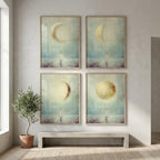 "New, crescent, full — every phase is sacred." — Moon Phases Wall Art Set, Minimalist Celestial Gallery Wall (Digital Download)