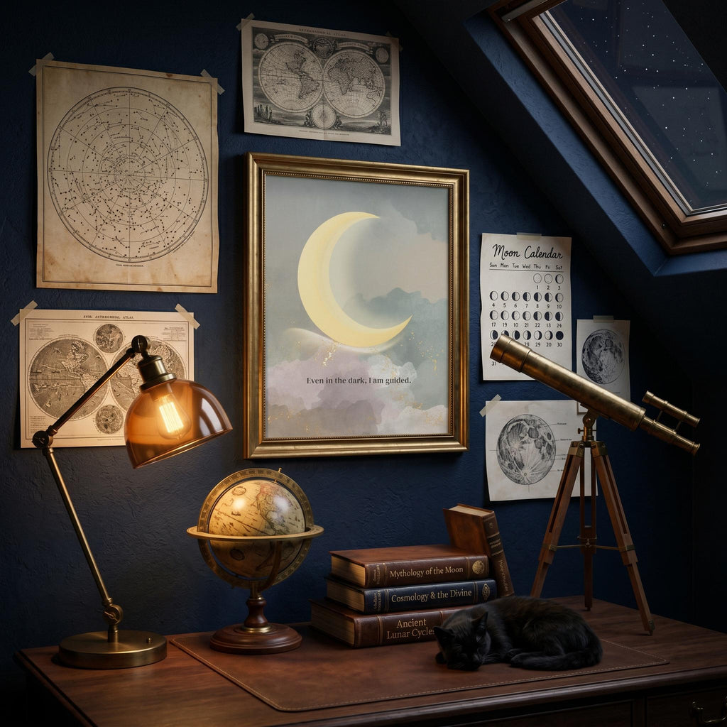 "Even in the dark, I am guided" - Crescent Moon Wall Art