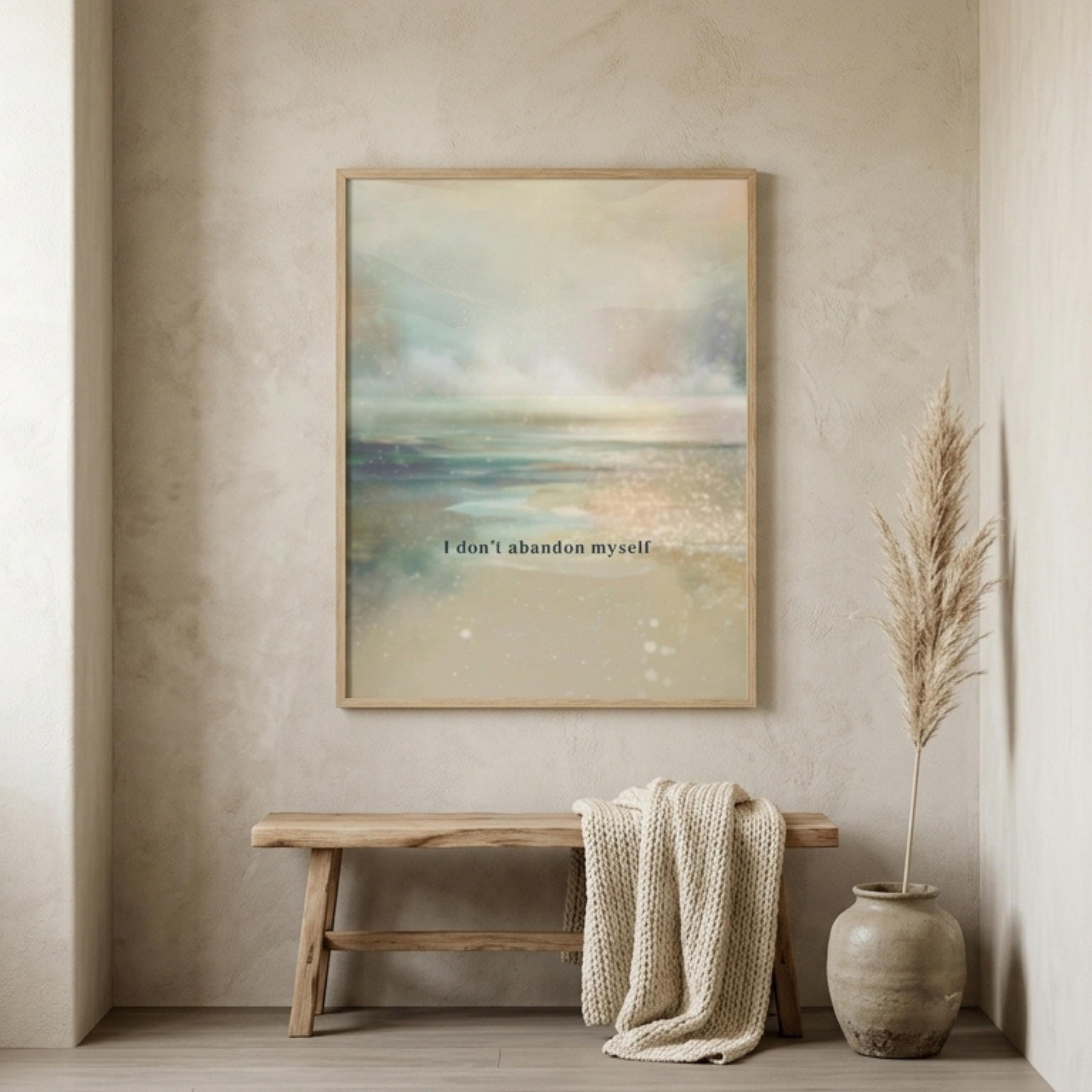 "I don't abandon myself." — Twilight Blue Abstract Horizon Print, Japandi Minimalist Wall Art (Digital Download)