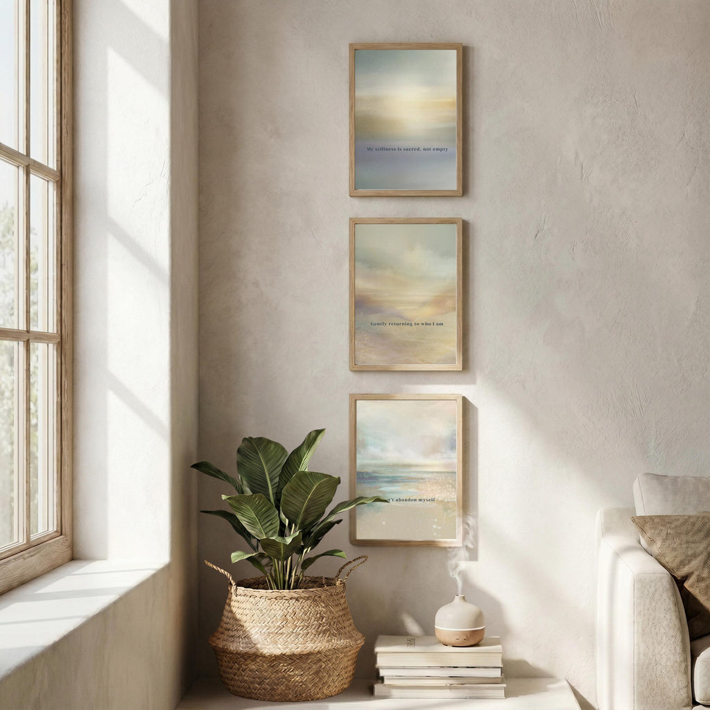 "Stillness, returning, belonging." — Mindfulness Gallery Wall Set of 3, Ethereal Aura Affirmation Prints (Digital Download)
