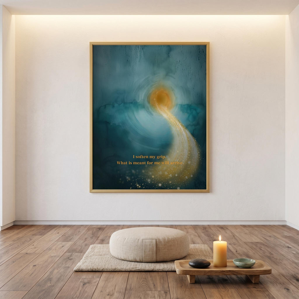 "I Can Soften My Grip" — Teal & Gold Abstract Affirmation Print | Digital Download