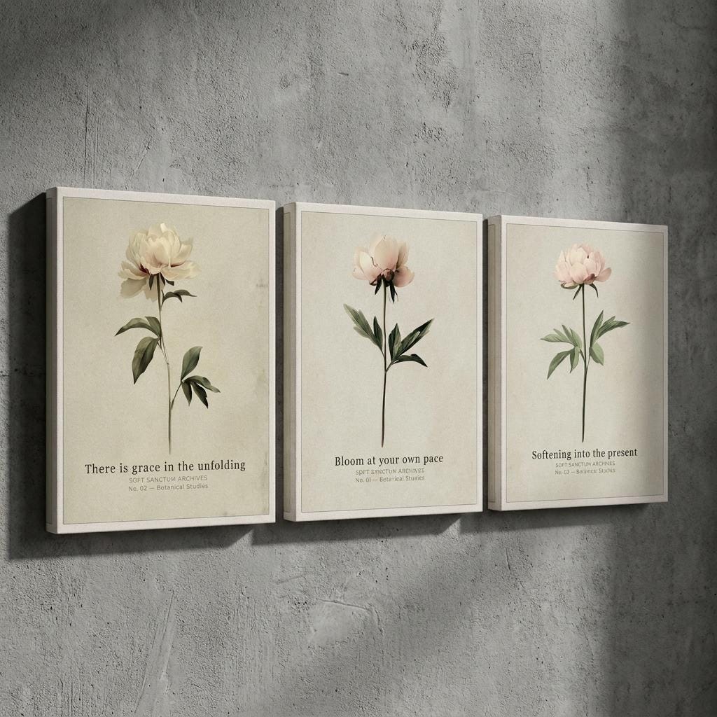"Bloom, unfold, soften." — Vintage Peony Print Set of 3, Soft Botanical Grandmillennial Gallery Wall (Digital Download)