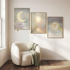 Spiritual Moon Chakra Vertical Print Set of 3, Narrow Hallway Wall Art