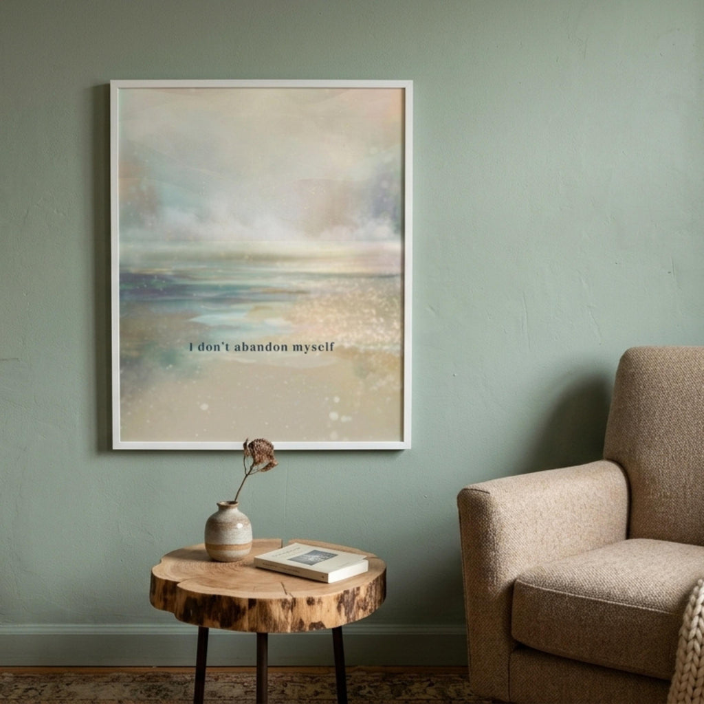 "I don't abandon myself." — Twilight Blue Abstract Horizon Print, Japandi Minimalist Wall Art (Digital Download)