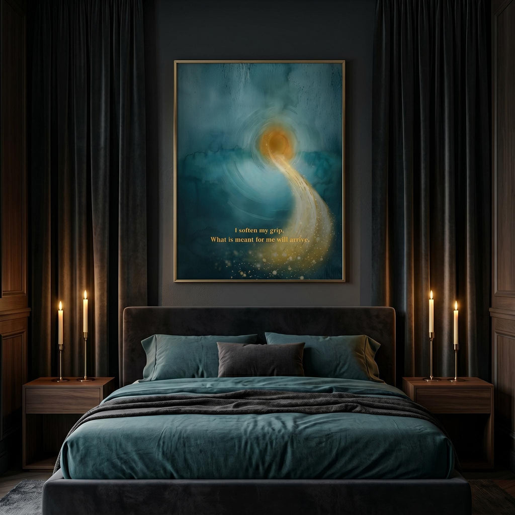 "I Can Soften My Grip" — Teal & Gold Abstract Affirmation Print | Digital Download