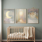 Spiritual Moon Chakra Vertical Print Set of 3, Narrow Hallway Wall Art