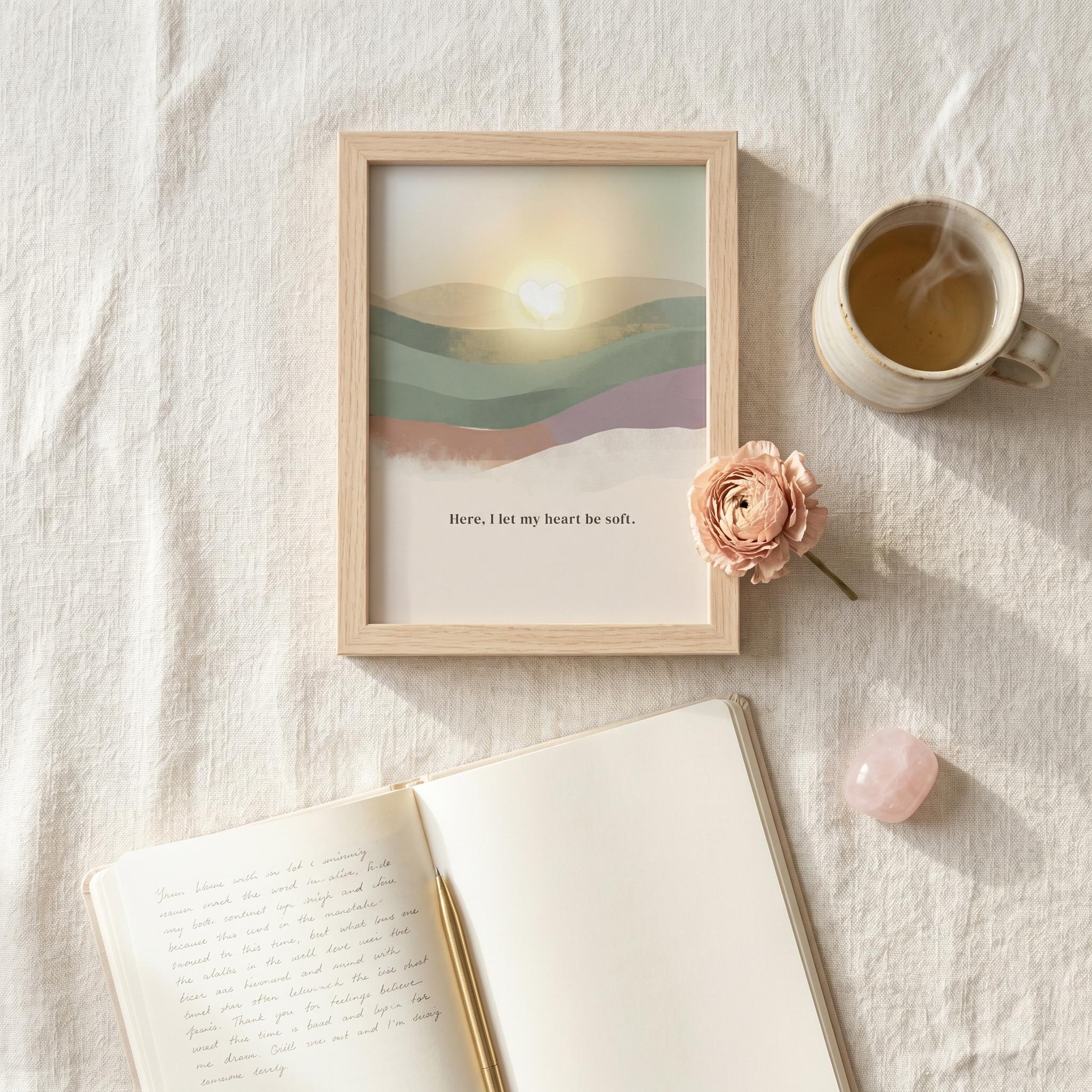 "Here, I let my heart be soft." — Zen Landscape Print