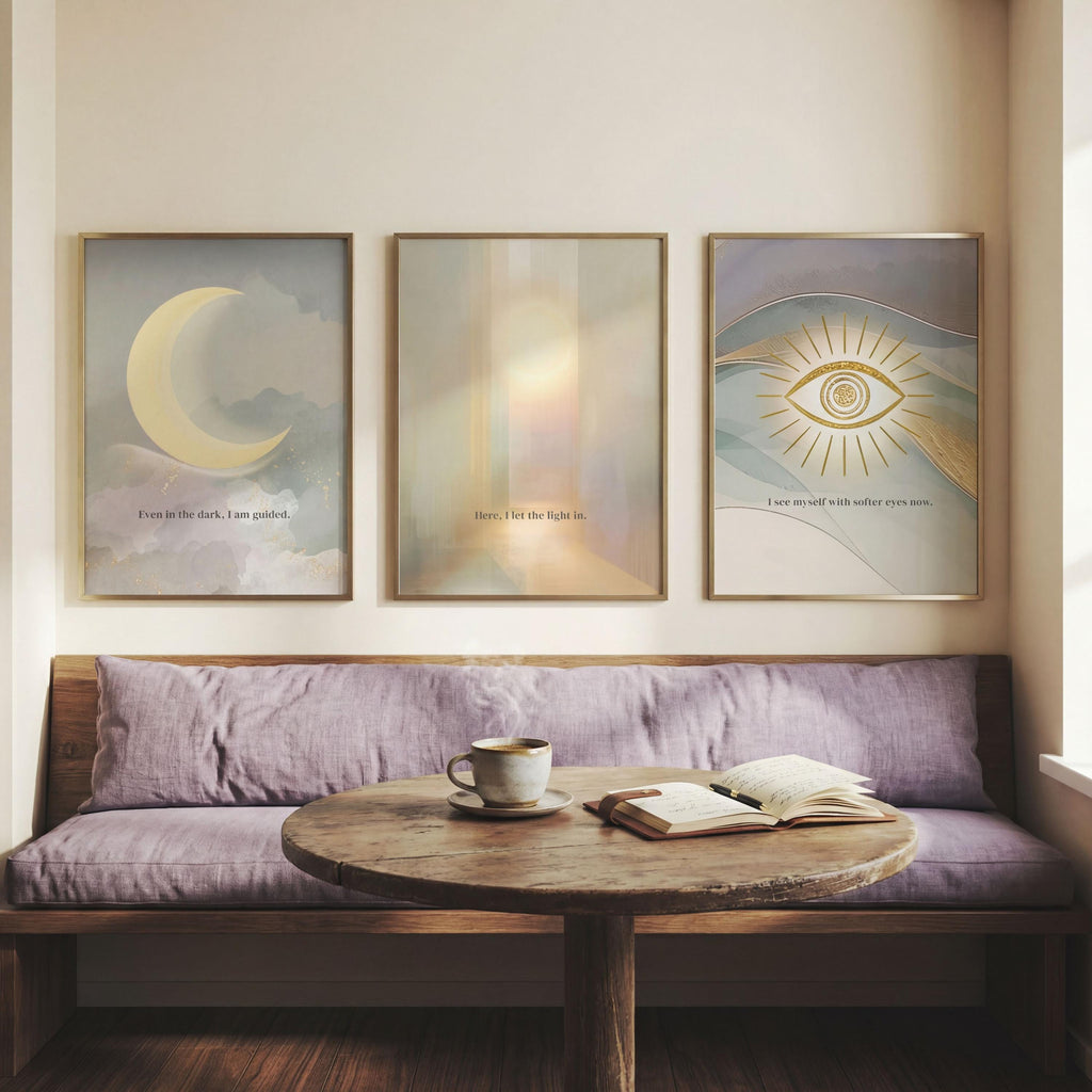 Spiritual Moon Chakra Vertical Print Set of 3, Narrow Hallway Wall Art