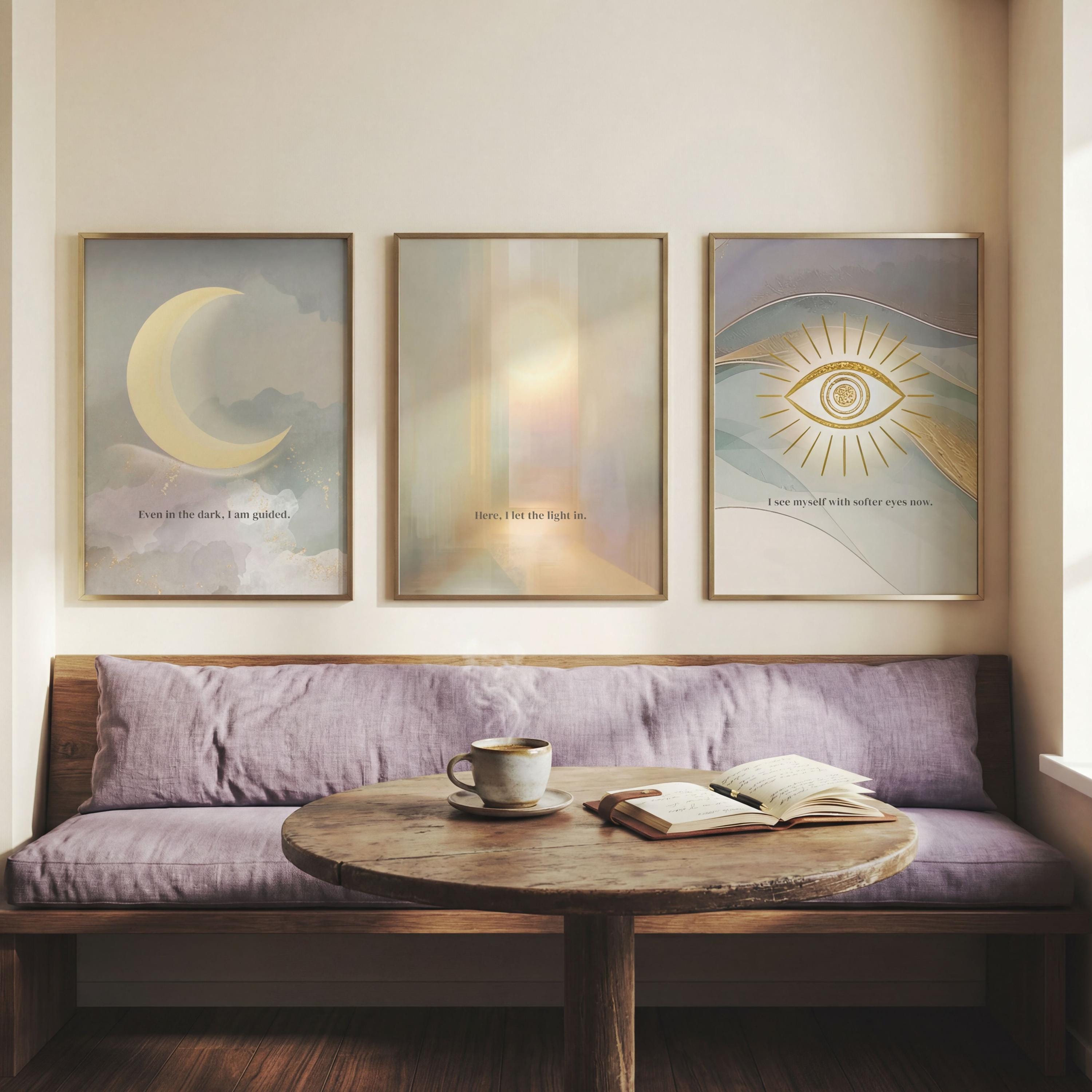 Spiritual Moon Chakra Vertical Print Set of 3, Narrow Hallway Wall Art