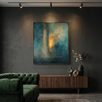 "My life has a center, and I gently choose what comes close." — Patina Blue Abstract Moon Print
