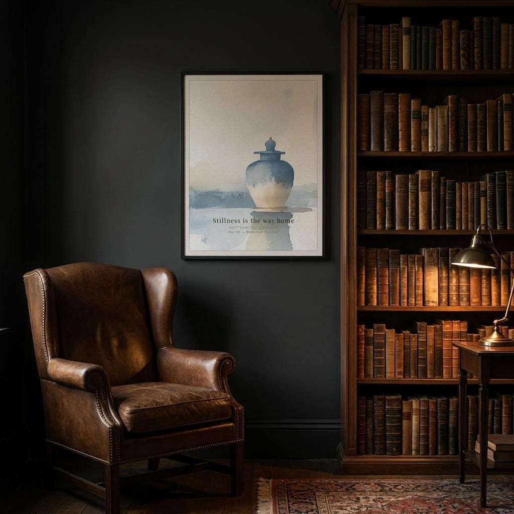 "Stillness is the way home." — Vintage Ginger Jar Print, Blue and White Chinoiserie Wall Art (Digital Download)