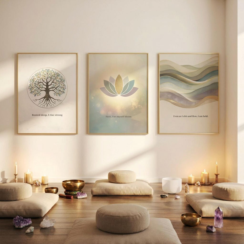 "Rooted, flowing, blooming." — Healing Journey Gallery Wall Set of 3, Pastel Affirmation Prints