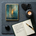 "My life has a center, and I gently choose what comes close." — Patina Blue Abstract Moon Print