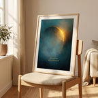 "I can step back and still be myself." — Teal & Gold Eclipse Print, Celestial Abstract Bedroom Wall Art (Digital Download)