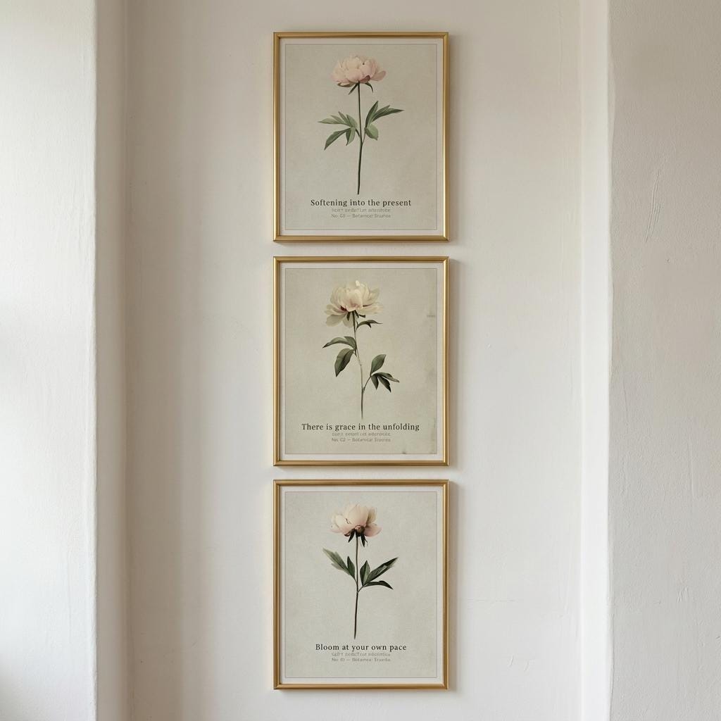 "Bloom, unfold, soften." — Vintage Peony Print Set of 3, Soft Botanical Grandmillennial Gallery Wall (Digital Download)