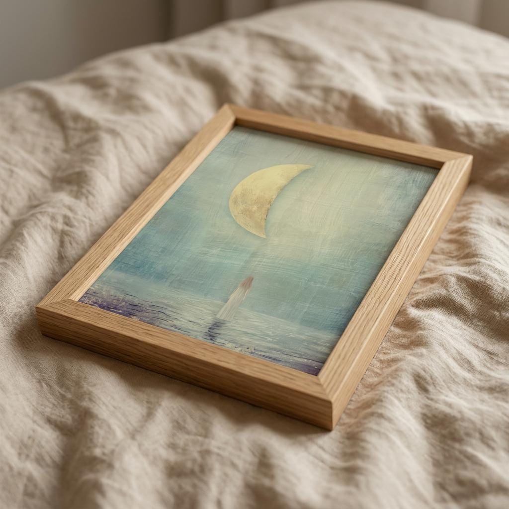 "I find harmony in the in-between." — Half Moon Print, Celestial Balance Wall Art, Teal & Gold (Digital Download)