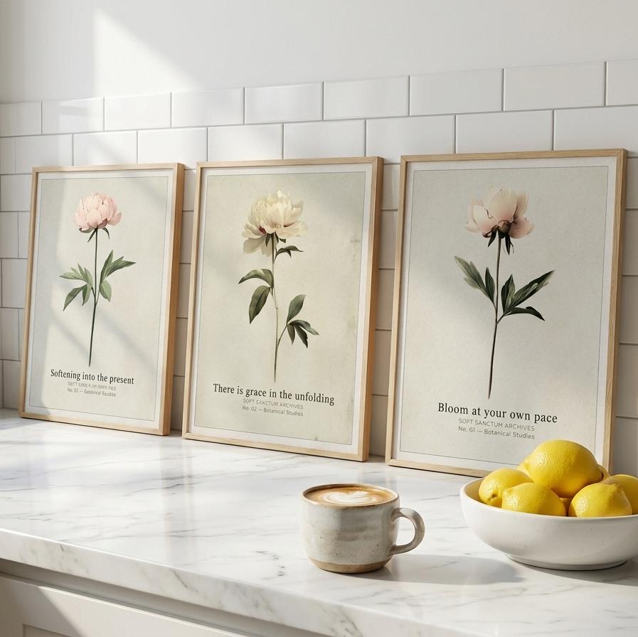"Bloom, unfold, soften." — Vintage Peony Print Set of 3, Soft Botanical Grandmillennial Gallery Wall (Digital Download)