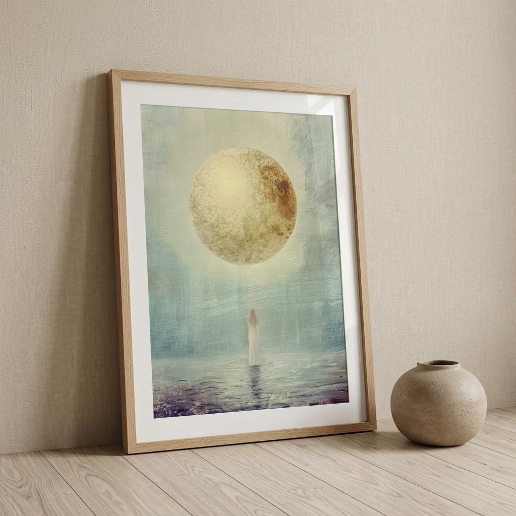 "I am full, I am enough." — Full Moon Celestial Print, Minimalist Spiritual Wall Art (Digital Download)