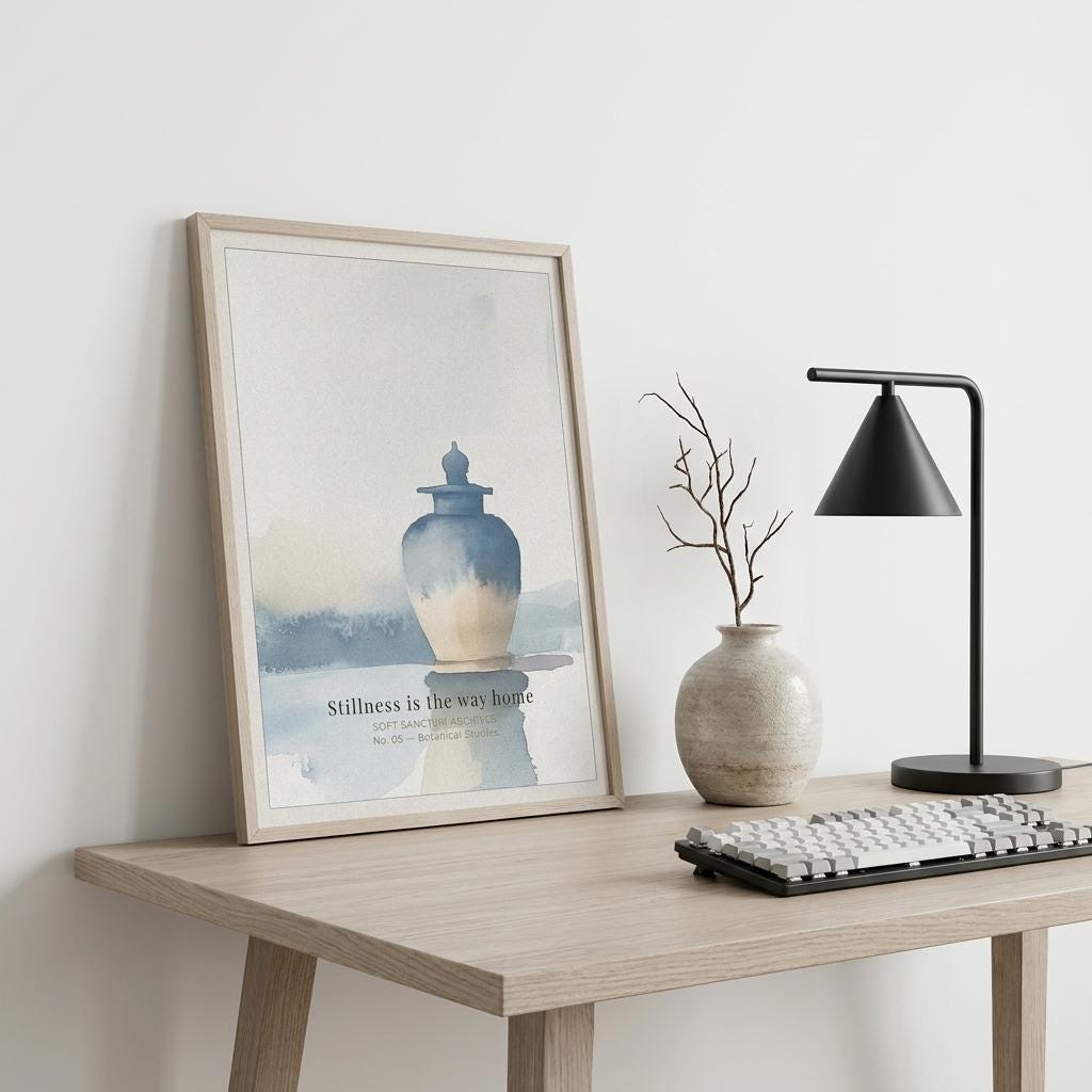 "Stillness is the way home." — Vintage Ginger Jar Print, Blue and White Chinoiserie Wall Art (Digital Download)