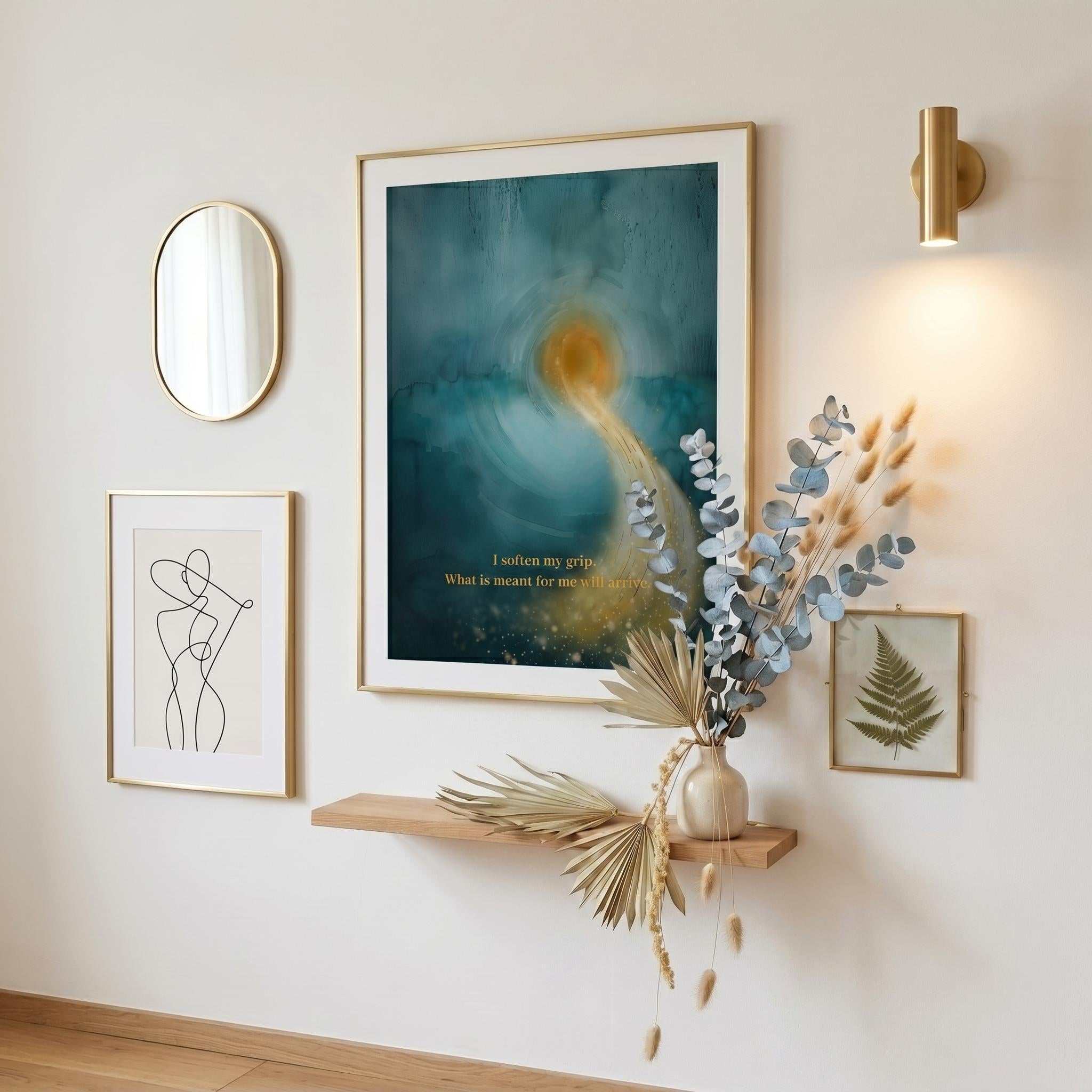 "I Can Soften My Grip" — Teal & Gold Abstract Affirmation Print | Digital Download