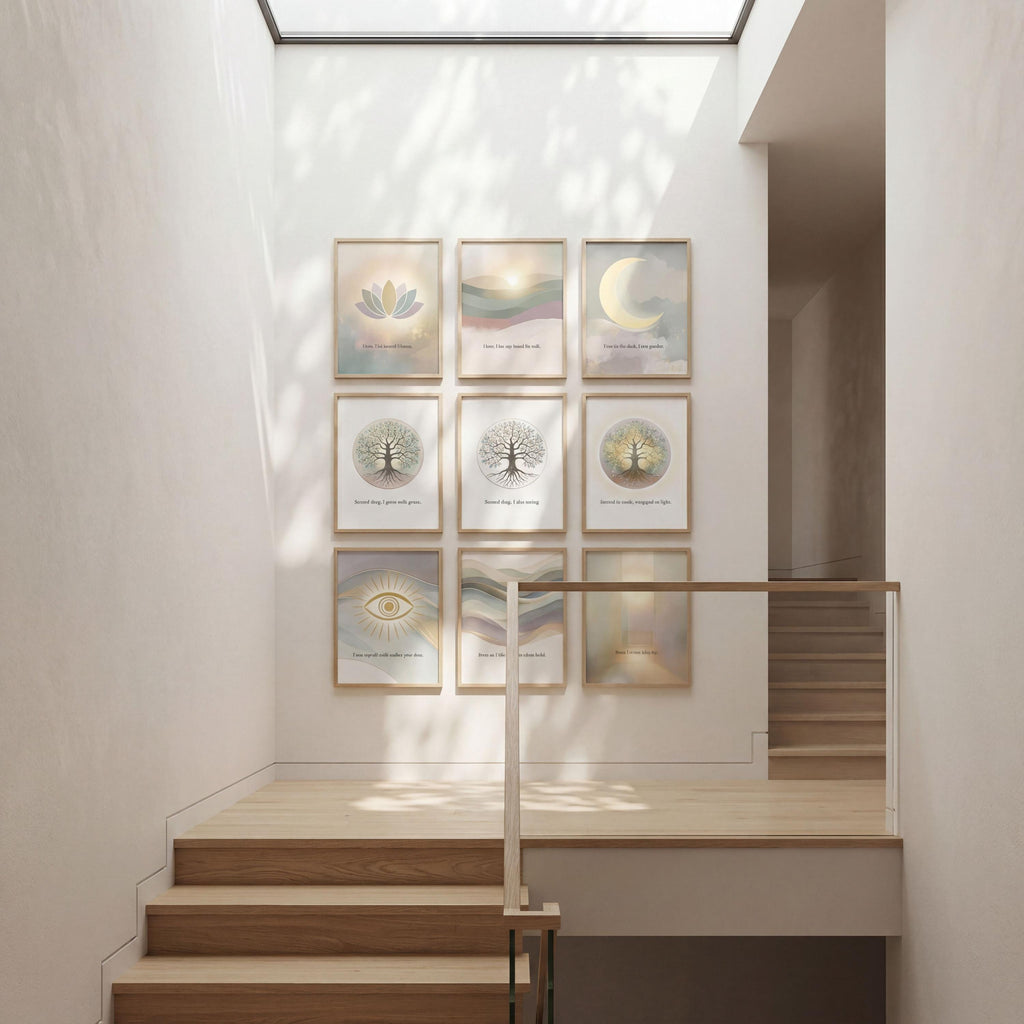 Inner Light Collection — Sage Green Mindfulness Gallery Wall Set of 9, Spiritual Wall Art Prints