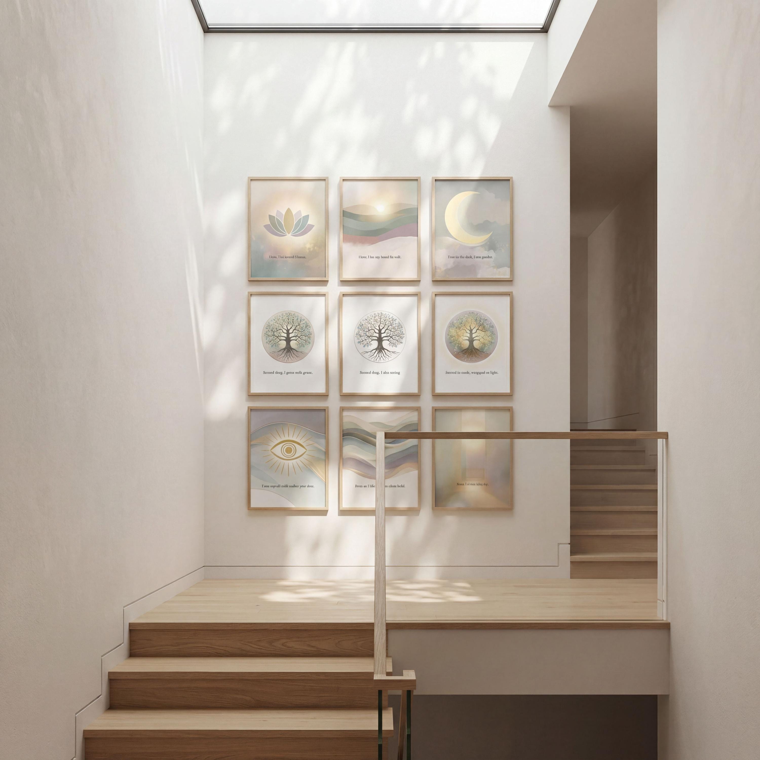 Inner Light Collection — Sage Green Mindfulness Gallery Wall Set of 9, Spiritual Wall Art Prints