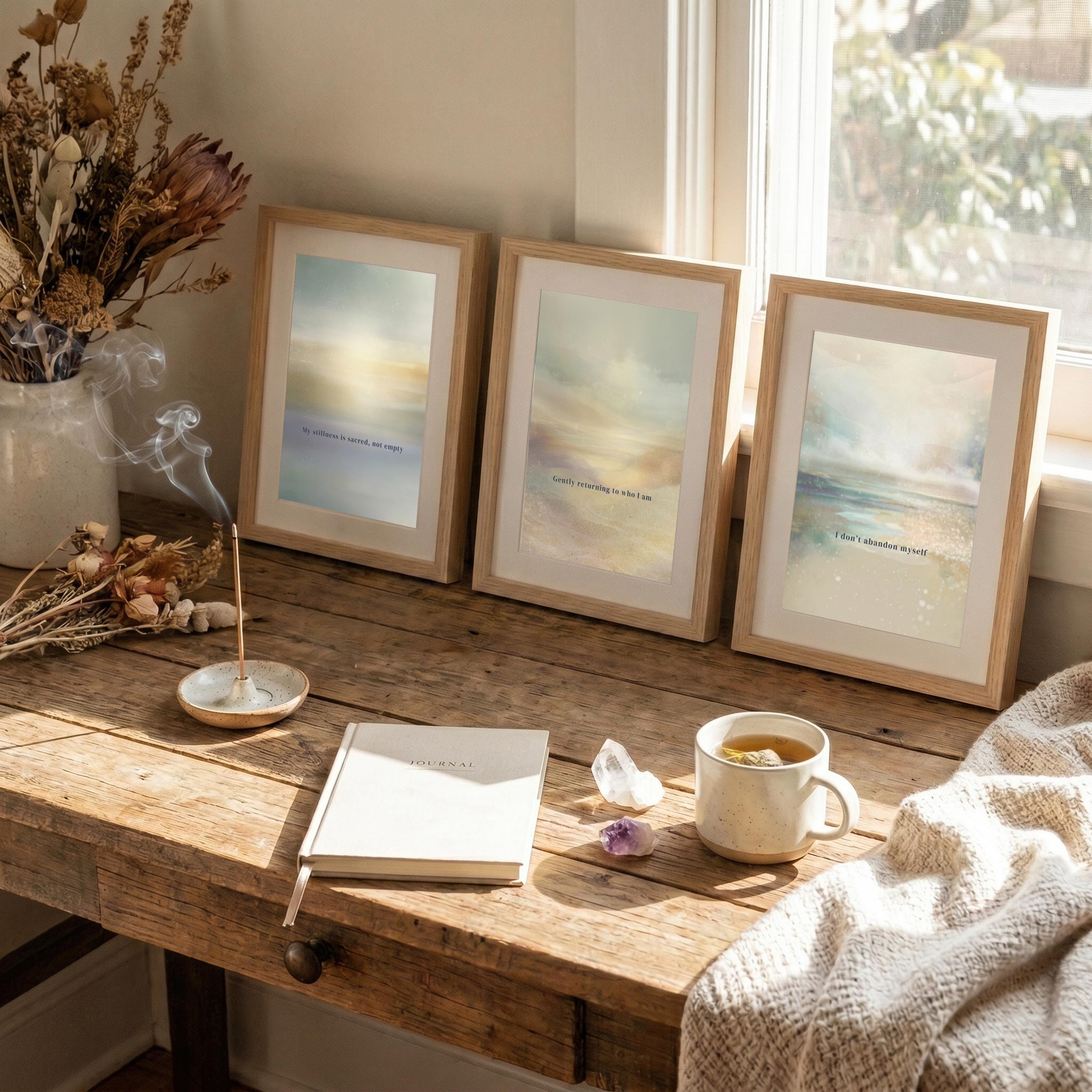 "Stillness, returning, belonging." — Mindfulness Gallery Wall Set of 3, Ethereal Aura Affirmation Prints (Digital Download)