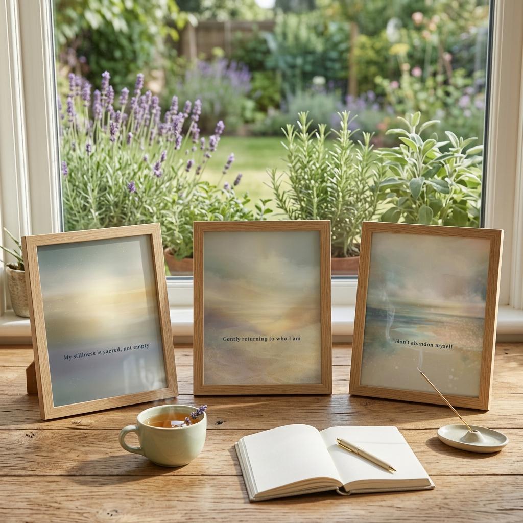 "Stillness, returning, belonging." — Mindfulness Gallery Wall Set of 3, Ethereal Aura Affirmation Prints (Digital Download)