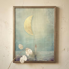 "I find harmony in the in-between." — Half Moon Print, Celestial Balance Wall Art, Teal & Gold (Digital Download)